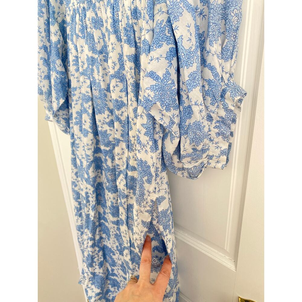 Saule Parc Tuckernuck Blue Floral Block Print Midi Peasant Cottage Dress L - Picture 4 of 5